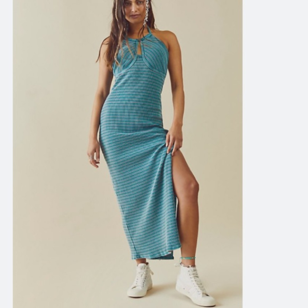 Free People Terra maxi dress ribbed halter teal